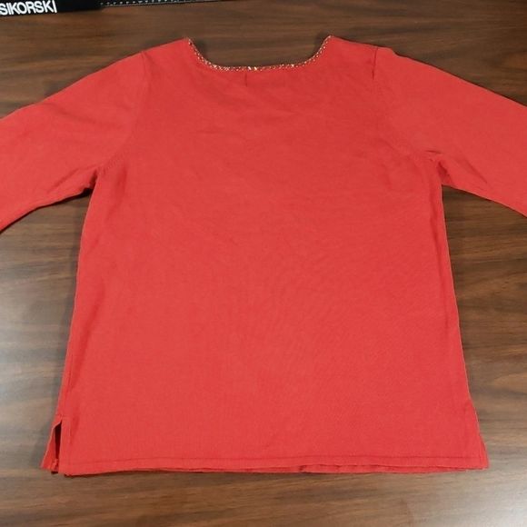 Bob Mackie Wearable Art Cut Out Neckline Necklace Look Beaded Rust Sweater Large - Picture 7 of 9